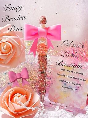Fancy beaded pen/gifts/hot pink bow/pink beads/